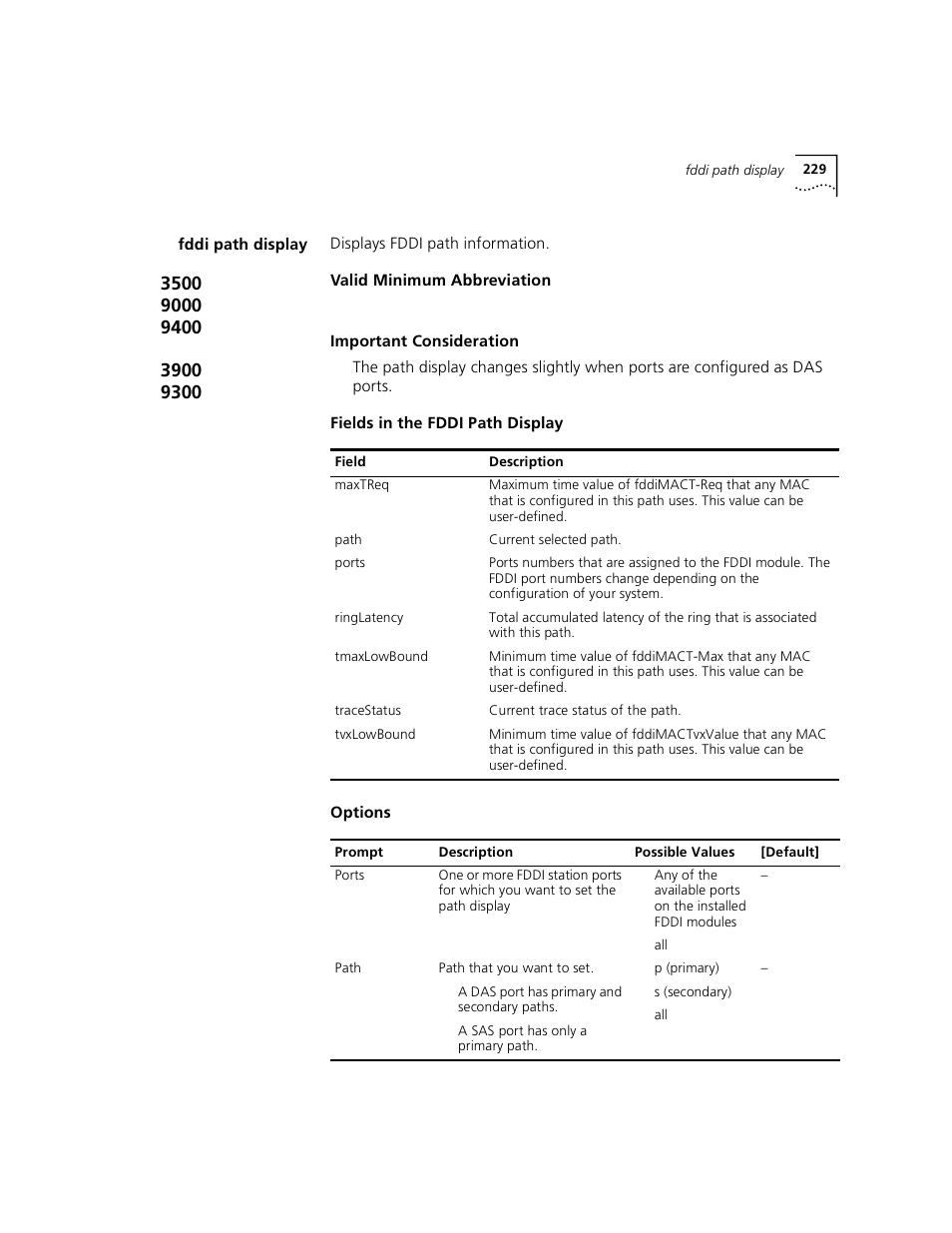 Fddi path display | 3Com 3500 User Manual | Page 229 / 784