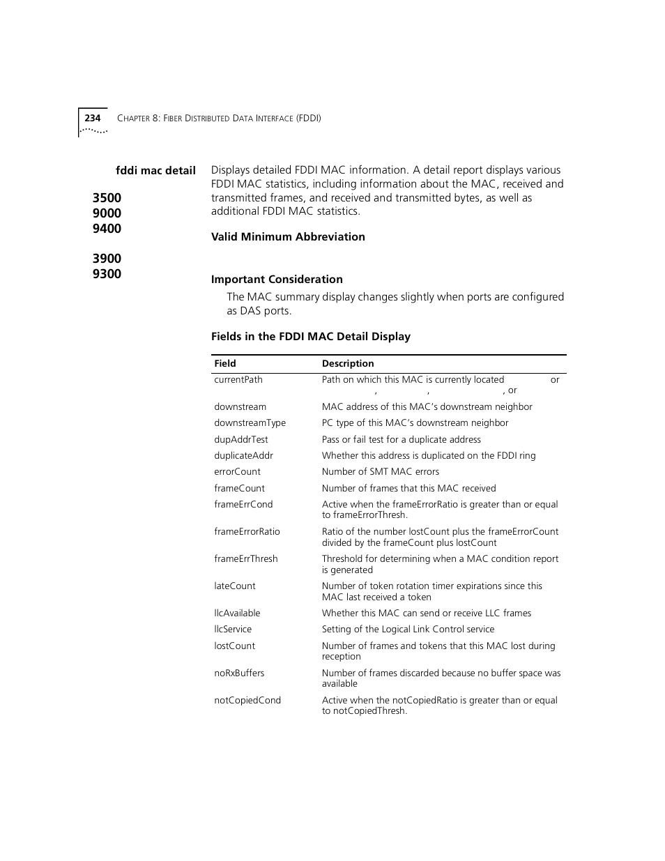 Fddi mac detail | 3Com 3500 User Manual | Page 234 / 784