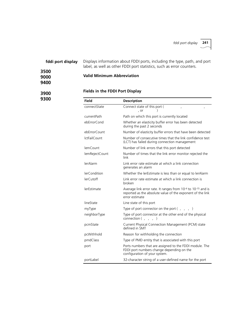 Fddi port display | 3Com 3500 User Manual | Page 241 / 784
