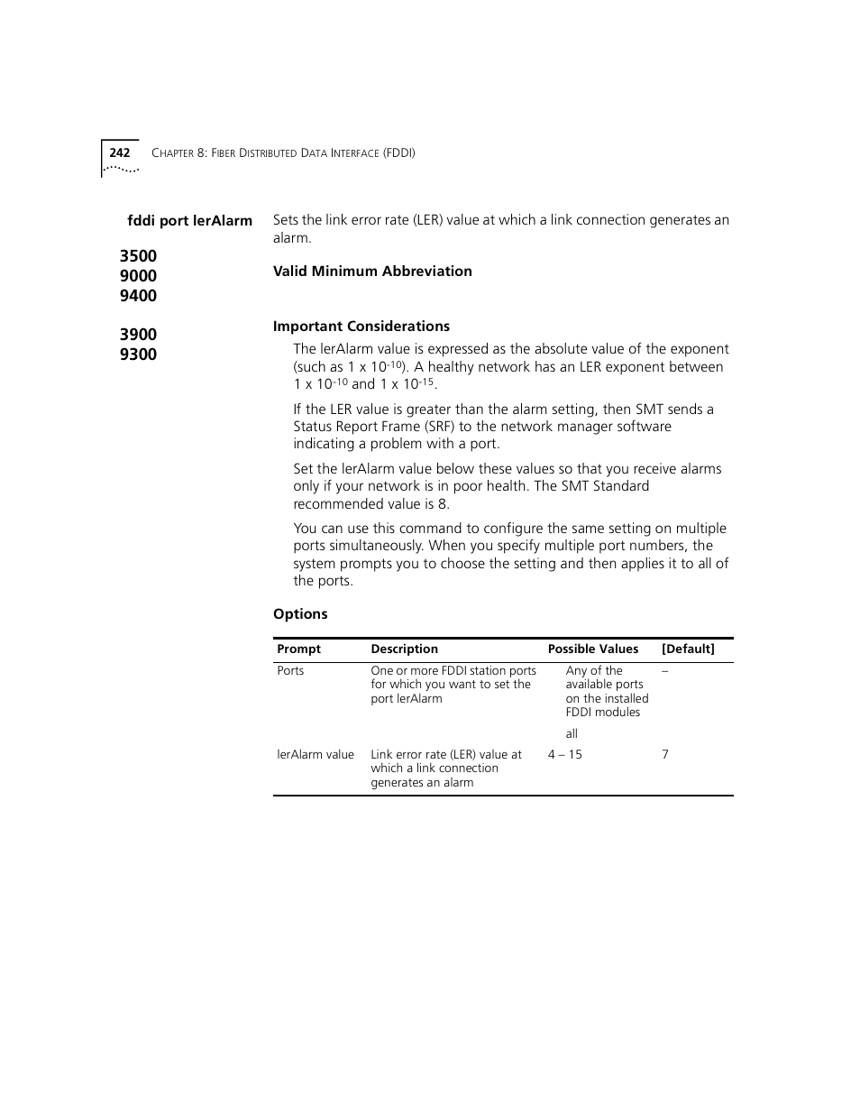 Fddi port leralarm | 3Com 3500 User Manual | Page 242 / 784