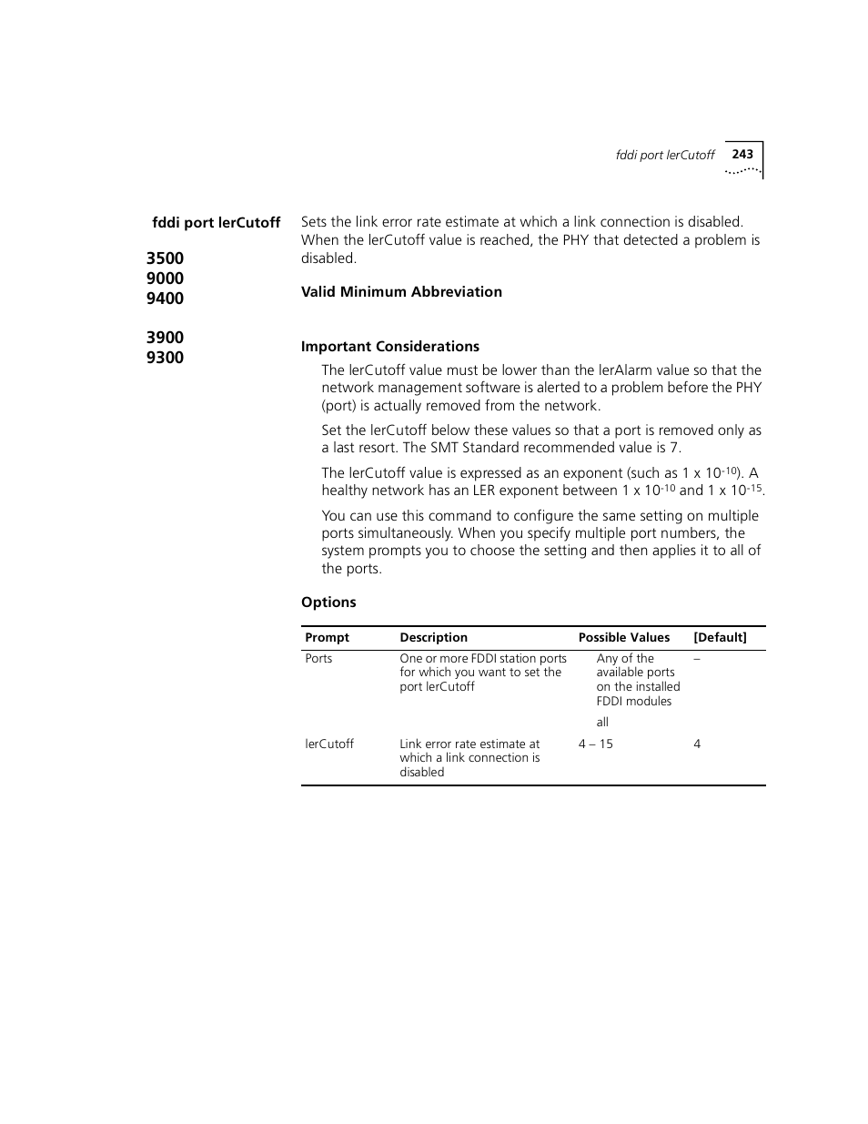 Fddi port lercutoff | 3Com 3500 User Manual | Page 243 / 784
