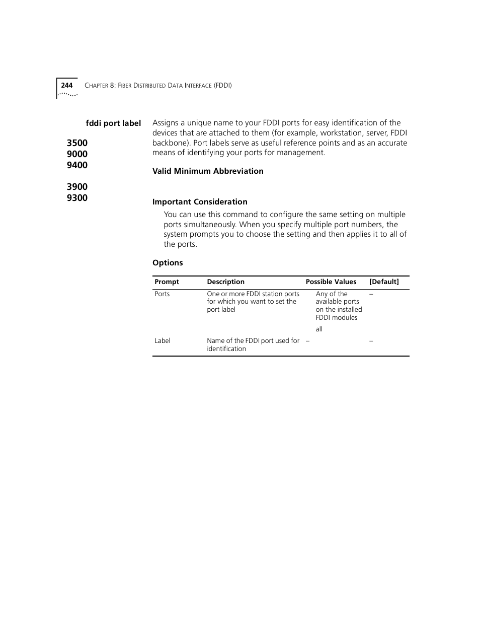 Fddi port label | 3Com 3500 User Manual | Page 244 / 784