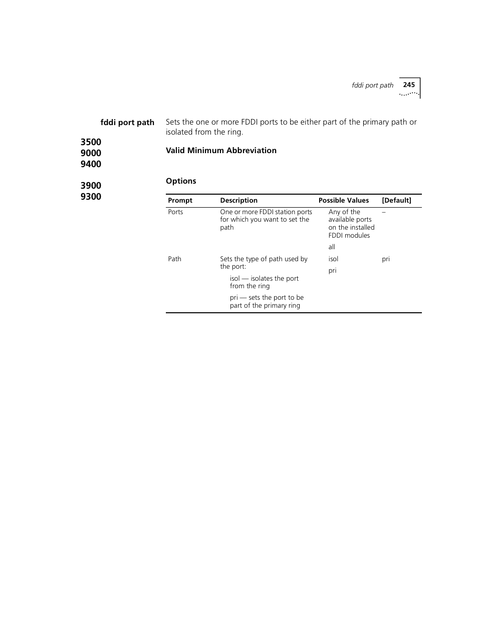 Fddi port path | 3Com 3500 User Manual | Page 245 / 784