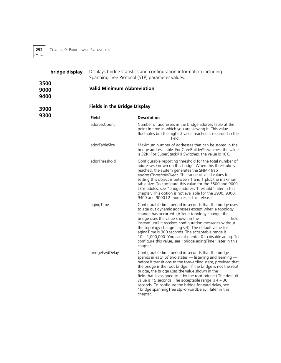 Bridge display | 3Com 3500 User Manual | Page 252 / 784