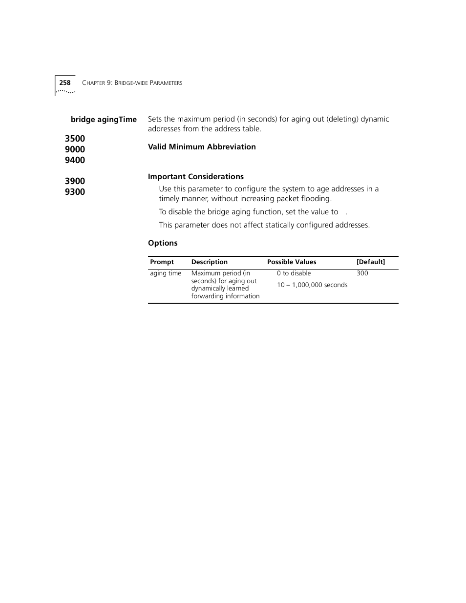 Bridge agingtime | 3Com 3500 User Manual | Page 258 / 784