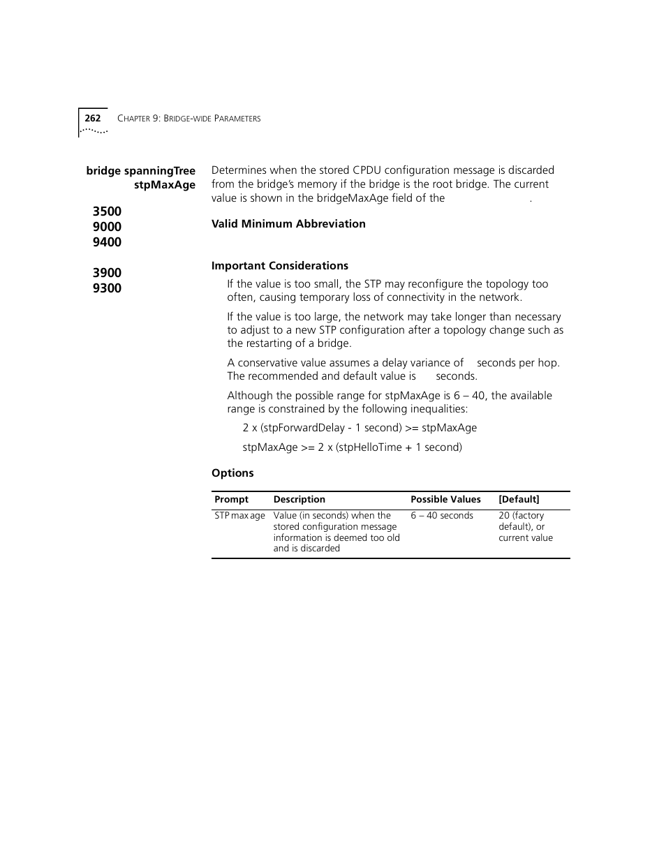 Bridge spanningtree stpmaxage, Bridge spanningtree stpmaxage” l | 3Com 3500 User Manual | Page 262 / 784
