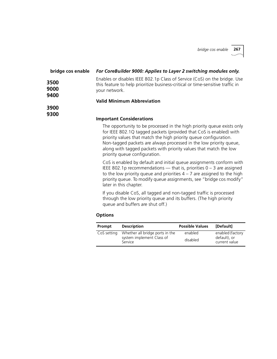 Bridge cos enable | 3Com 3500 User Manual | Page 267 / 784