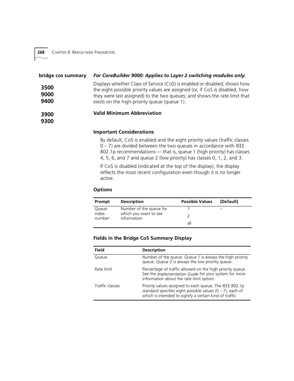 Bridge cos summary | 3Com 3500 User Manual | Page 268 / 784