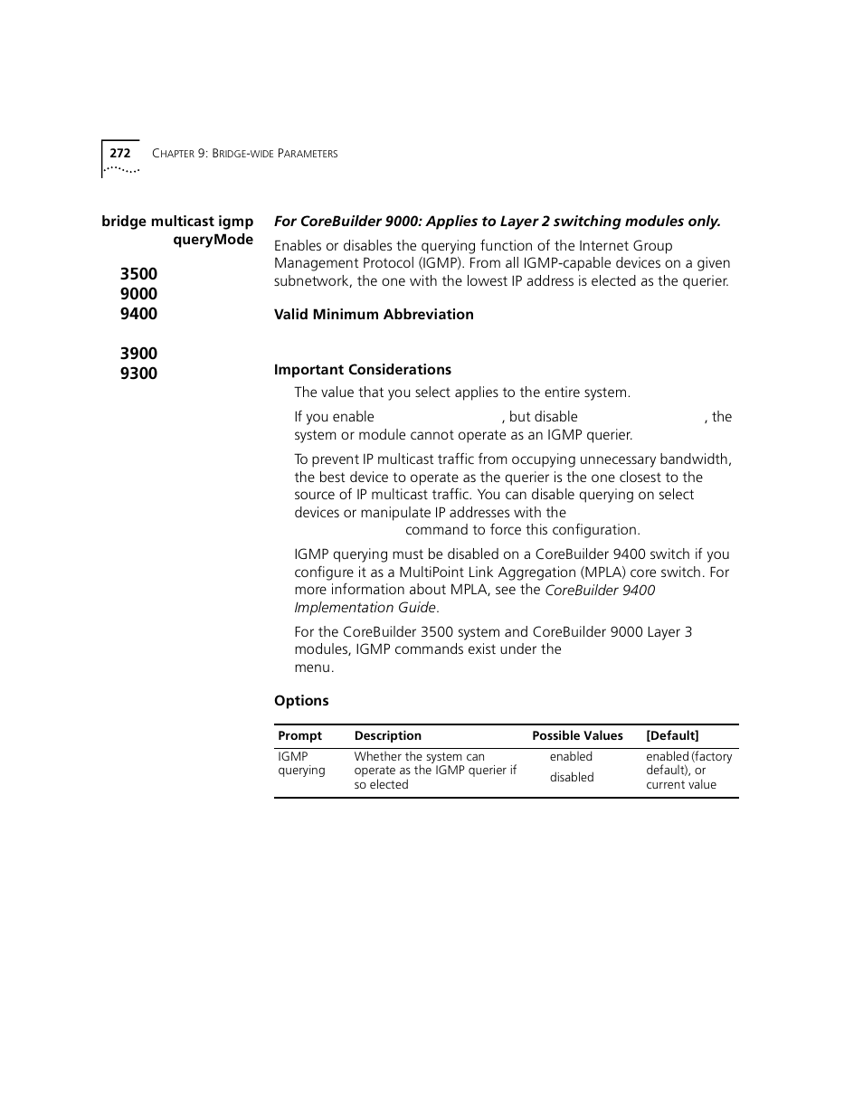 Bridge multicast igmp querymode | 3Com 3500 User Manual | Page 272 / 784