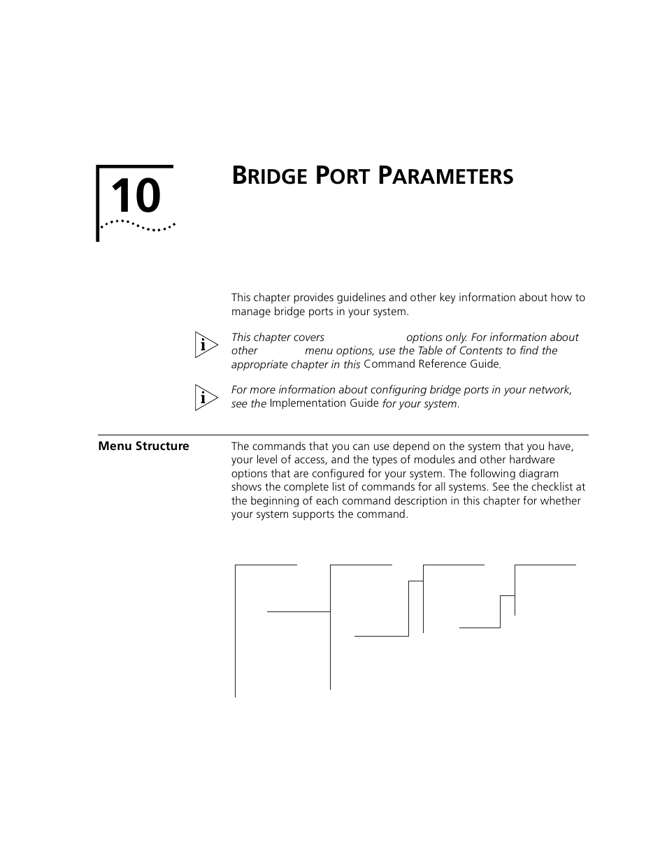 Bridge port parameters, Menu structure, Ridge | Arameters, Chapter 10 | 3Com 3500 User Manual | Page 279 / 784