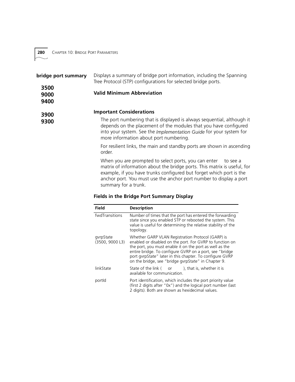 Bridge port summary | 3Com 3500 User Manual | Page 280 / 784