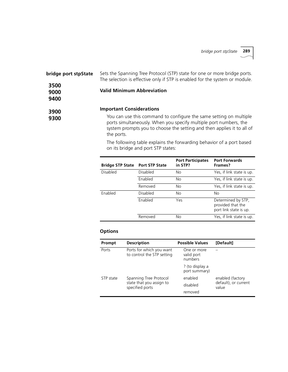 Bridge port stpstate, Ee “bridge port stpstate | 3Com 3500 User Manual | Page 289 / 784