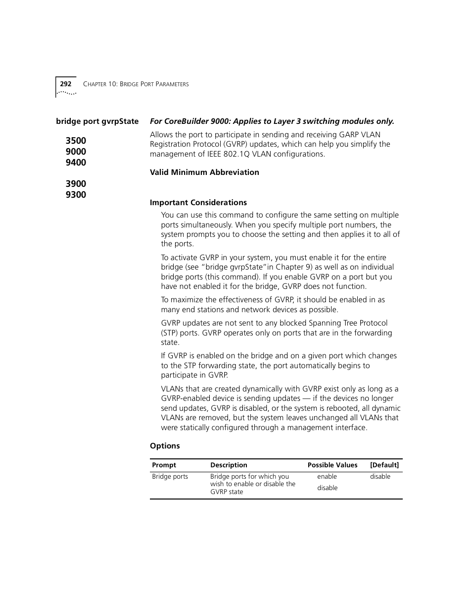 Bridge port gvrpstate, E “bridge port gvrpstate” i | 3Com 3500 User Manual | Page 292 / 784