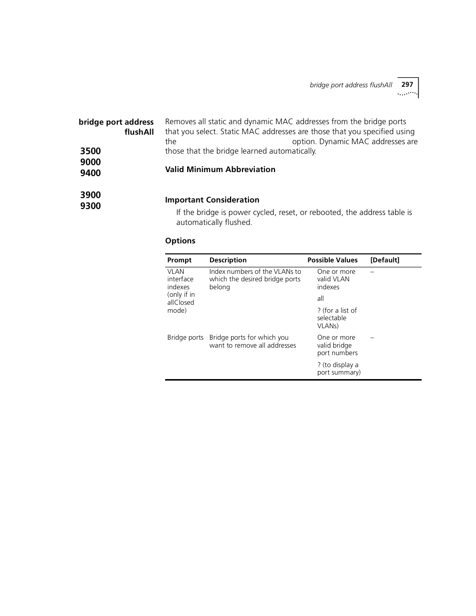 Bridge port address flushall | 3Com 3500 User Manual | Page 297 / 784
