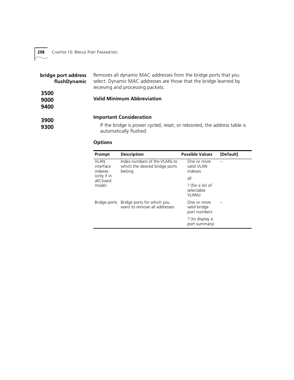 Bridge port address flushdynamic | 3Com 3500 User Manual | Page 298 / 784