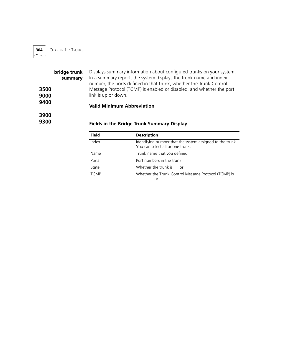 Bridge trunk summary | 3Com 3500 User Manual | Page 304 / 784