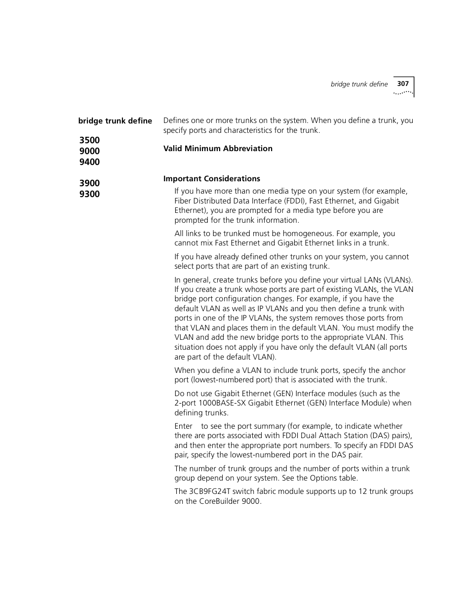 Bridge trunk define | 3Com 3500 User Manual | Page 307 / 784
