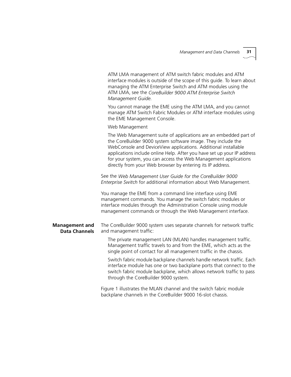 Management and data channels | 3Com 3500 User Manual | Page 31 / 784