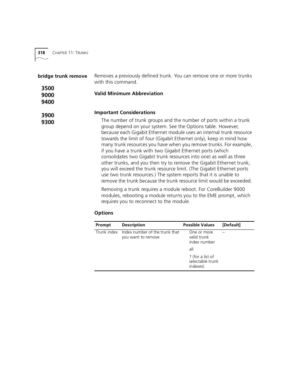 Bridge trunk remove | 3Com 3500 User Manual | Page 318 / 784