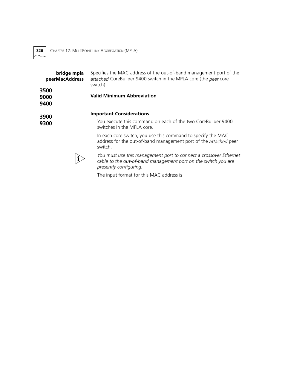 Bridge mpla peermacaddress | 3Com 3500 User Manual | Page 326 / 784