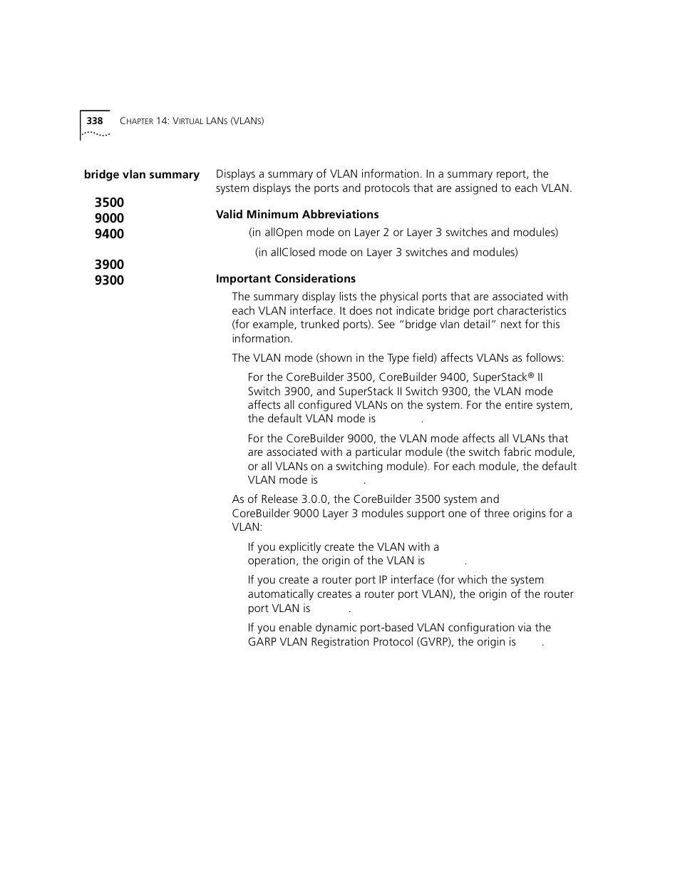 Bridge vlan summary | 3Com 3500 User Manual | Page 338 / 784