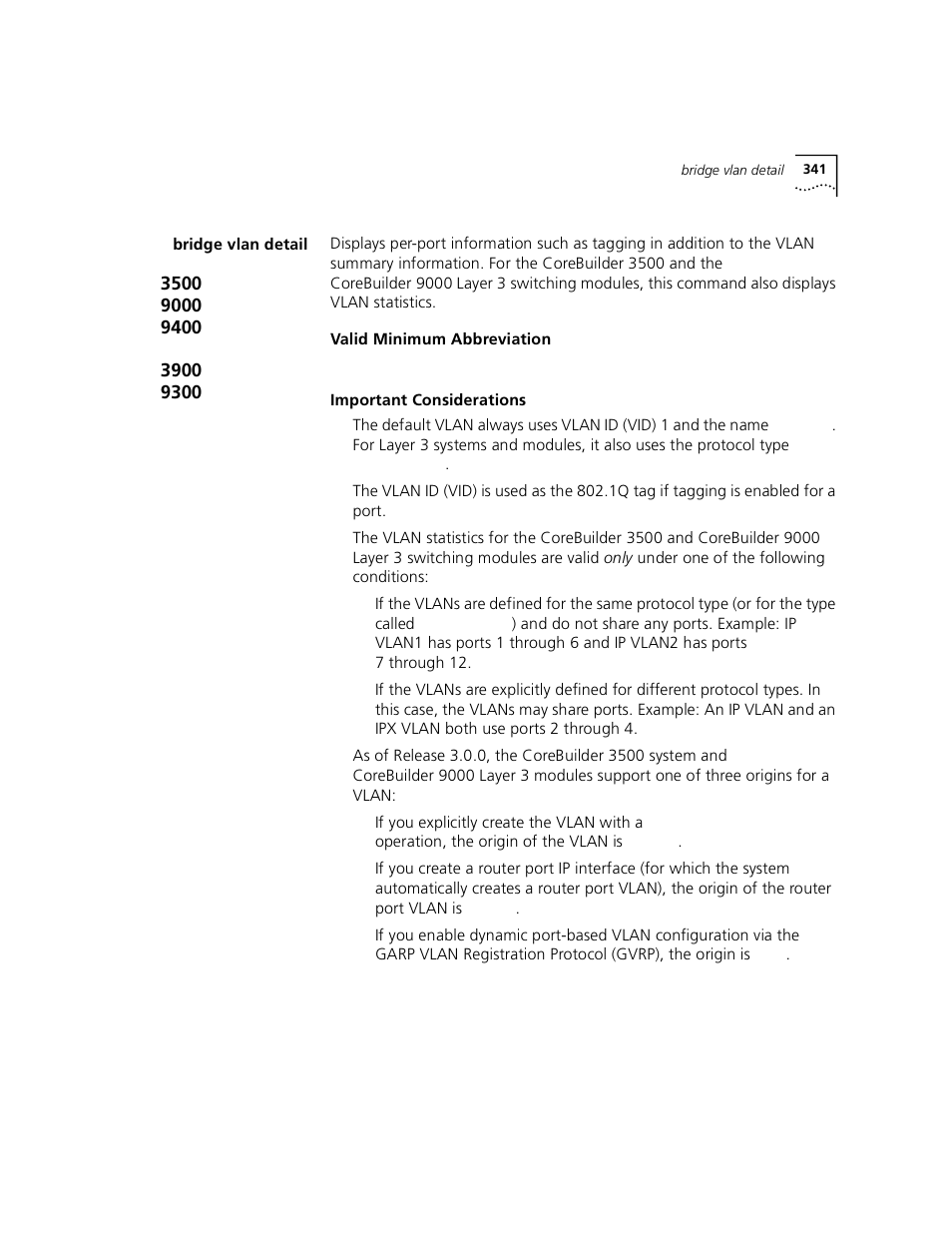 Bridge vlan detail | 3Com 3500 User Manual | Page 341 / 784