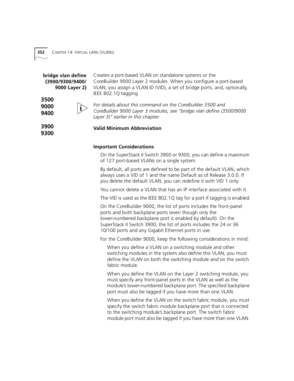 Bridge vlan define (3900/9300/9400/ 9000layer 2), Bridge vlan define (3900/9300/9400/ 9000 layer 2), P interface icmprouterdiscovery | 3Com 3500 User Manual | Page 352 / 784