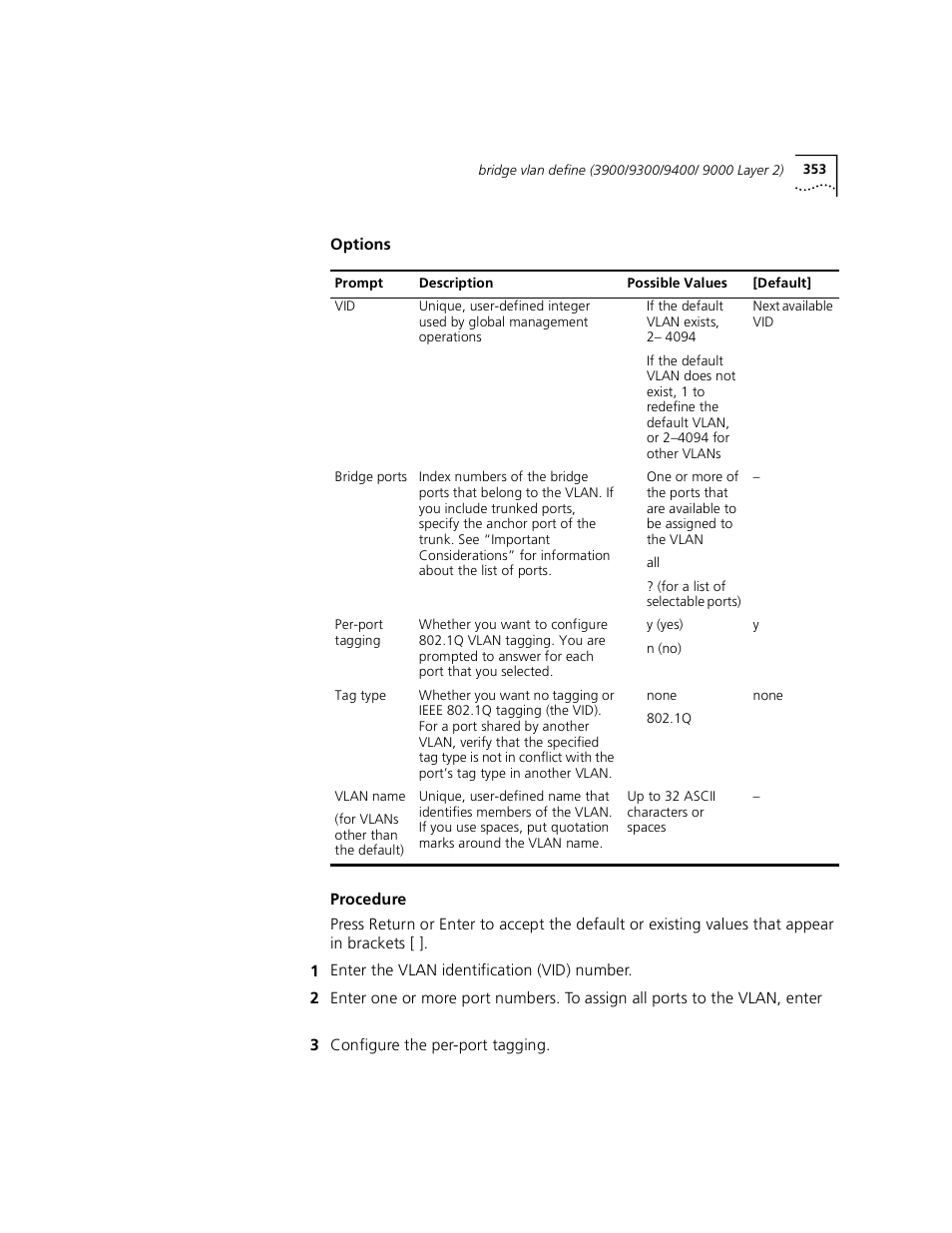 3 configure the per-port tagging | 3Com 3500 User Manual | Page 353 / 784