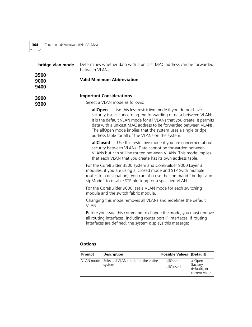 Bridge vlan mode | 3Com 3500 User Manual | Page 364 / 784