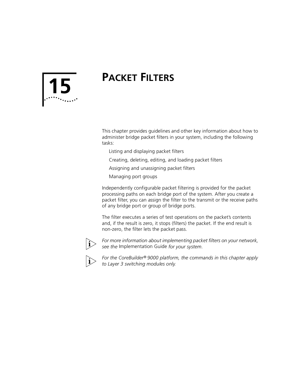 Packet filters, Acket, Ilters | Chapter 15 | 3Com 3500 User Manual | Page 369 / 784