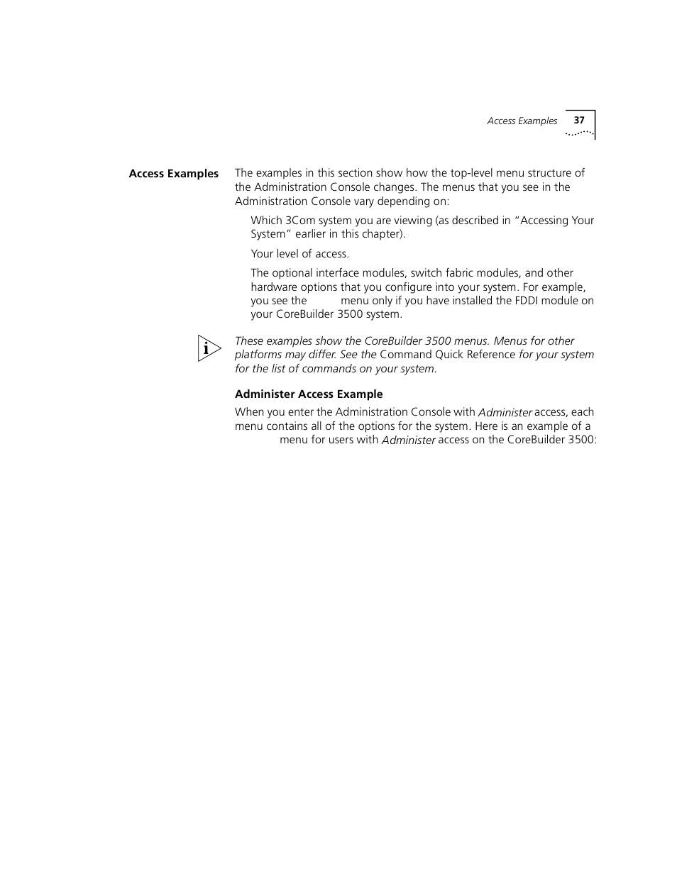 Access examples | 3Com 3500 User Manual | Page 37 / 784