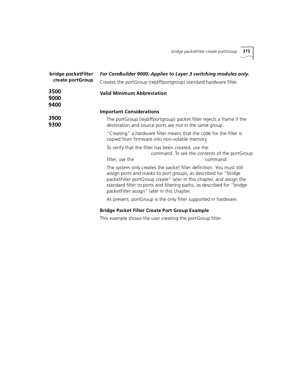 Bridge packetfilter create portgroup | 3Com 3500 User Manual | Page 373 / 784
