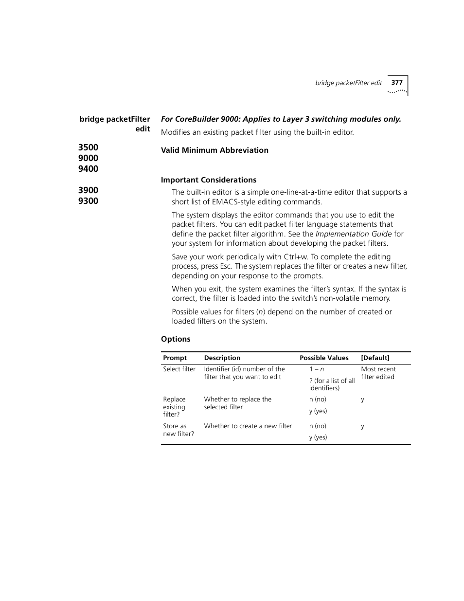 Bridge packetfilter edit | 3Com 3500 User Manual | Page 377 / 784