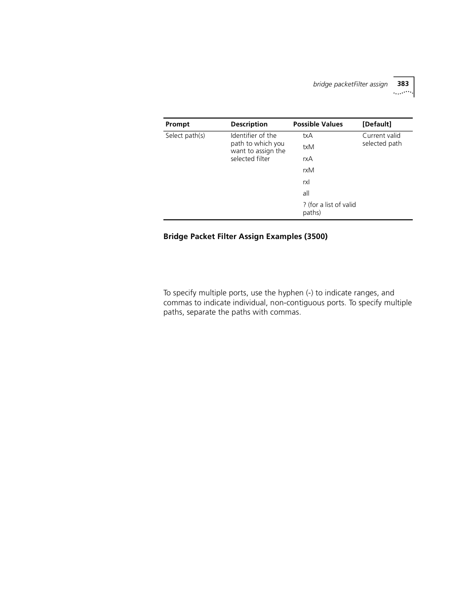 Bridge packet filter assign examples (3500) | 3Com 3500 User Manual | Page 383 / 784