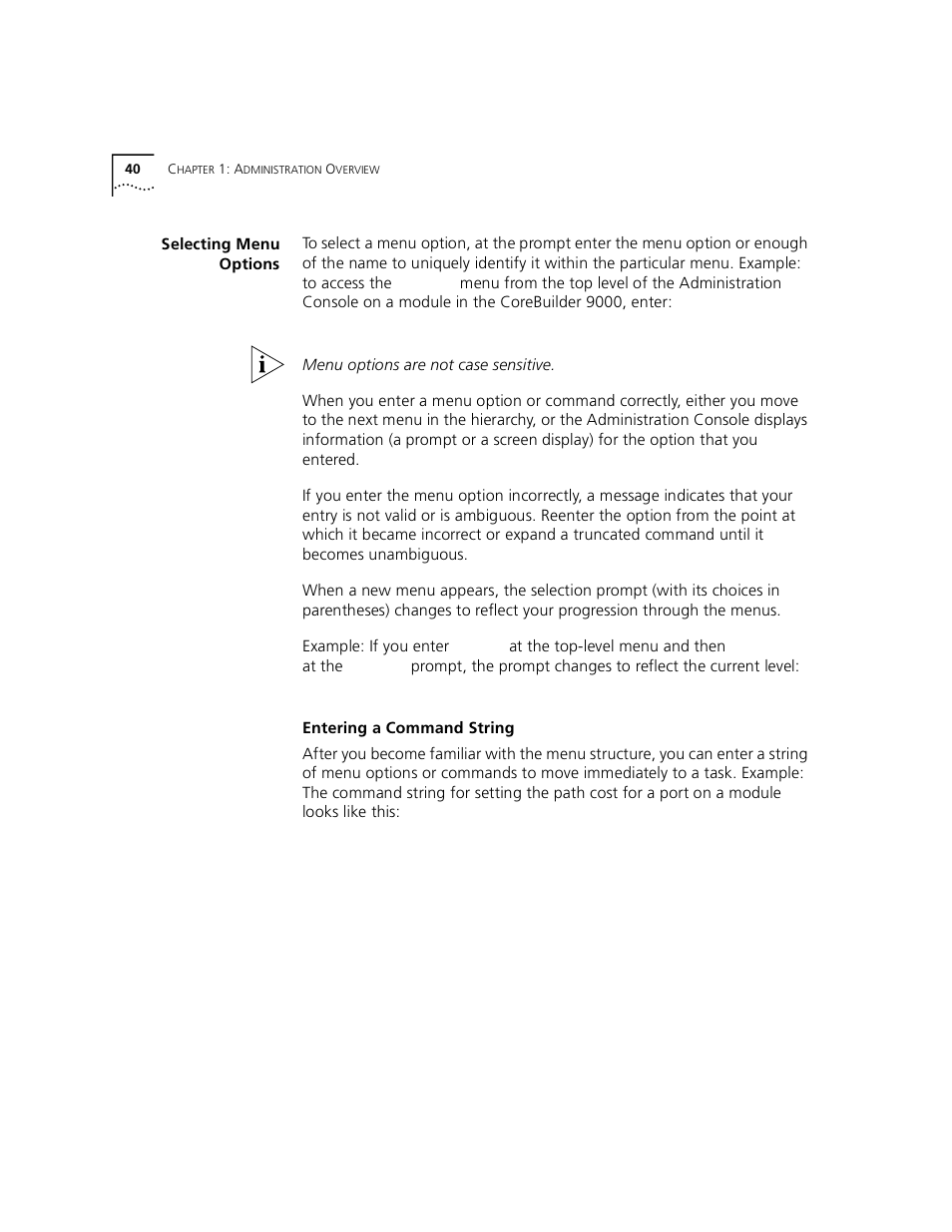 Selecting menu options | 3Com 3500 User Manual | Page 40 / 784