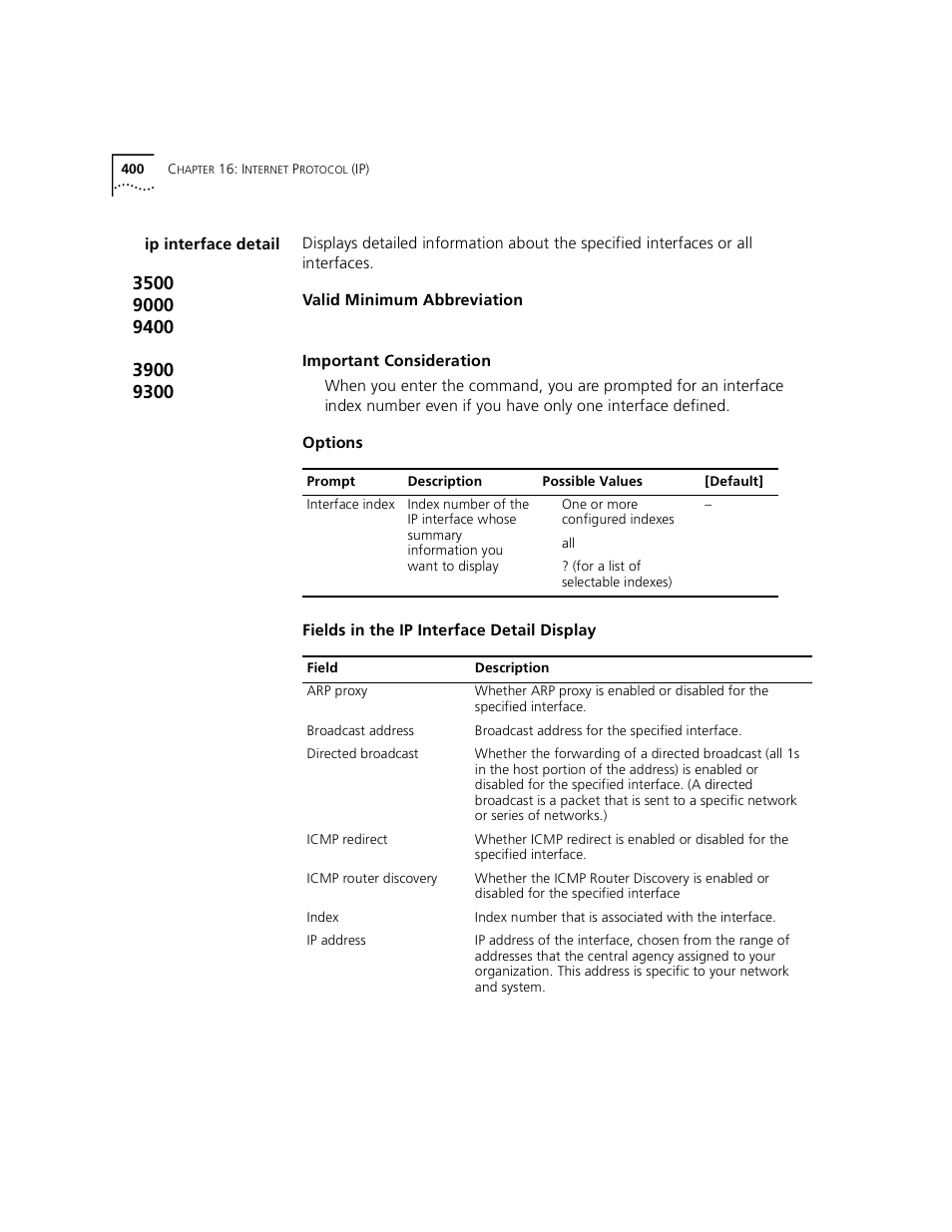 Ip interface detail | 3Com 3500 User Manual | Page 400 / 784