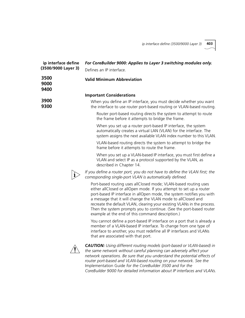 Ip interface define (3500/9000 layer 3) | 3Com 3500 User Manual | Page 403 / 784