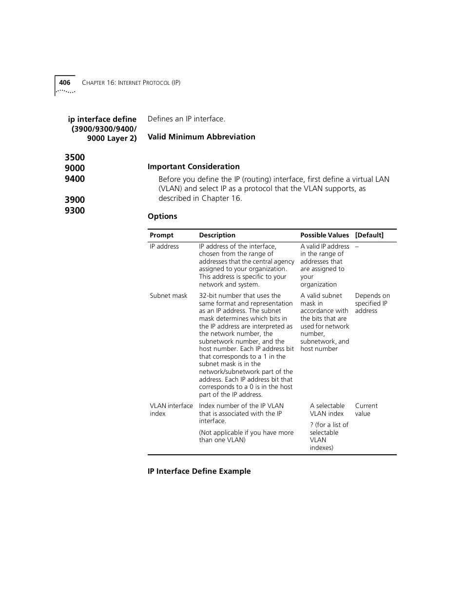 Ip interface define (3900/9300/9400/ 9000layer 2), Ip interface define (3900/9300/9400/ 9000 layer 2) | 3Com 3500 User Manual | Page 406 / 784