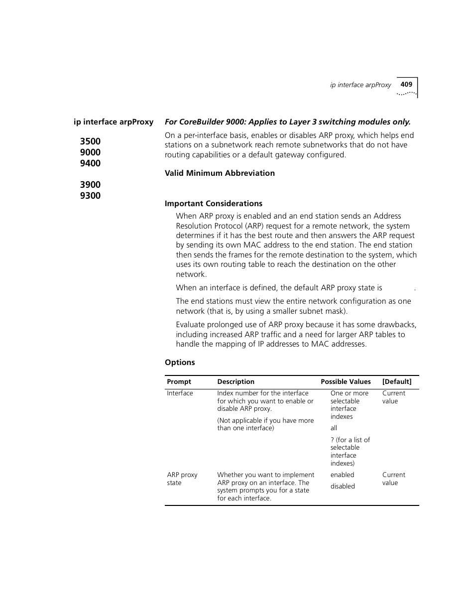 Ip interface arpproxy | 3Com 3500 User Manual | Page 409 / 784