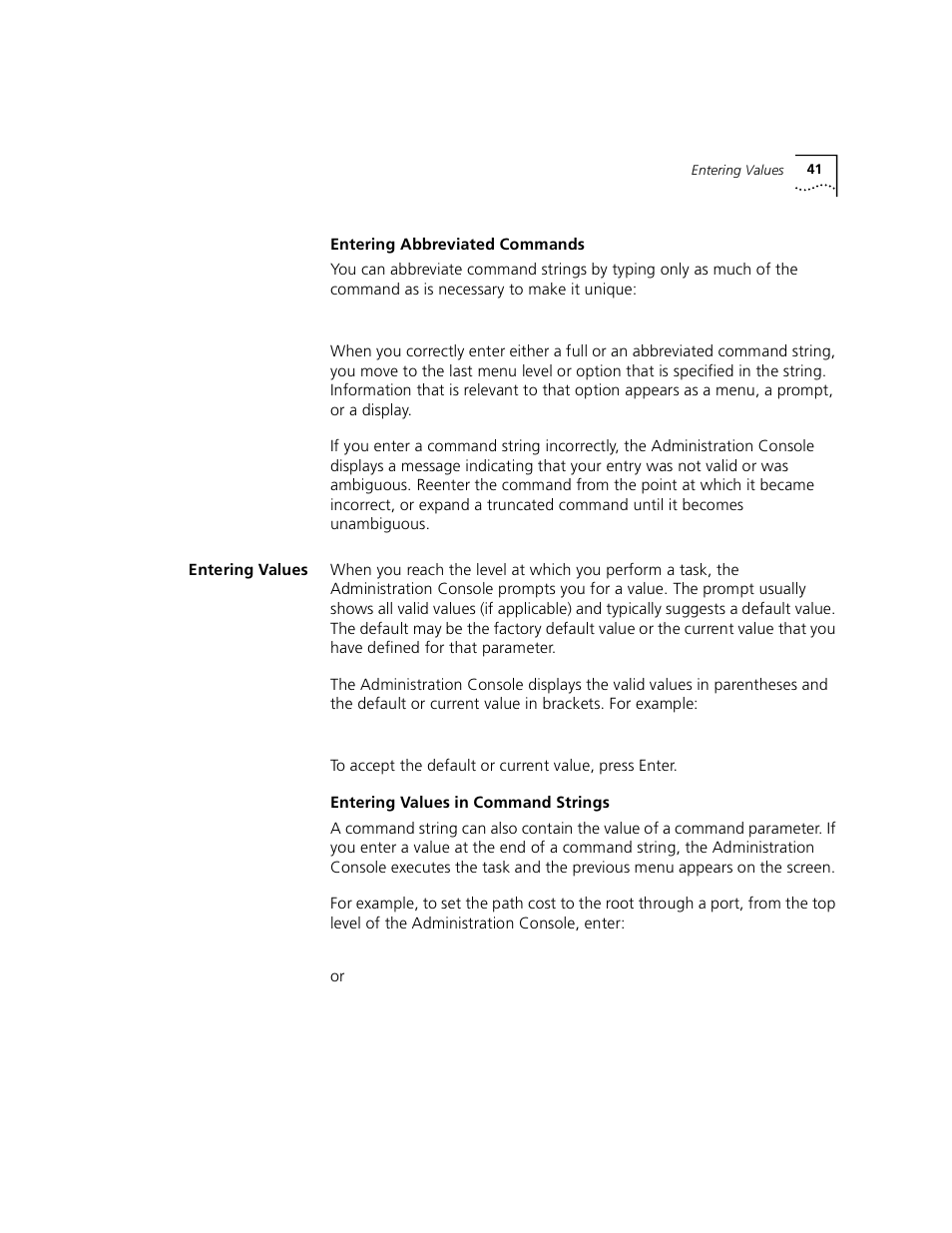 Entering values | 3Com 3500 User Manual | Page 41 / 784