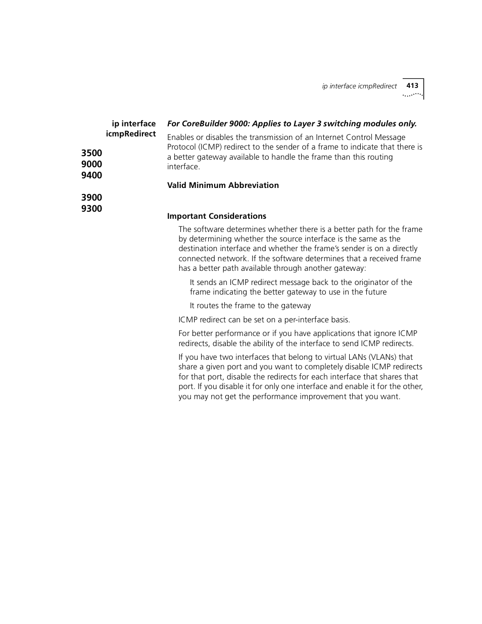 Ip interface icmpredirect | 3Com 3500 User Manual | Page 413 / 784