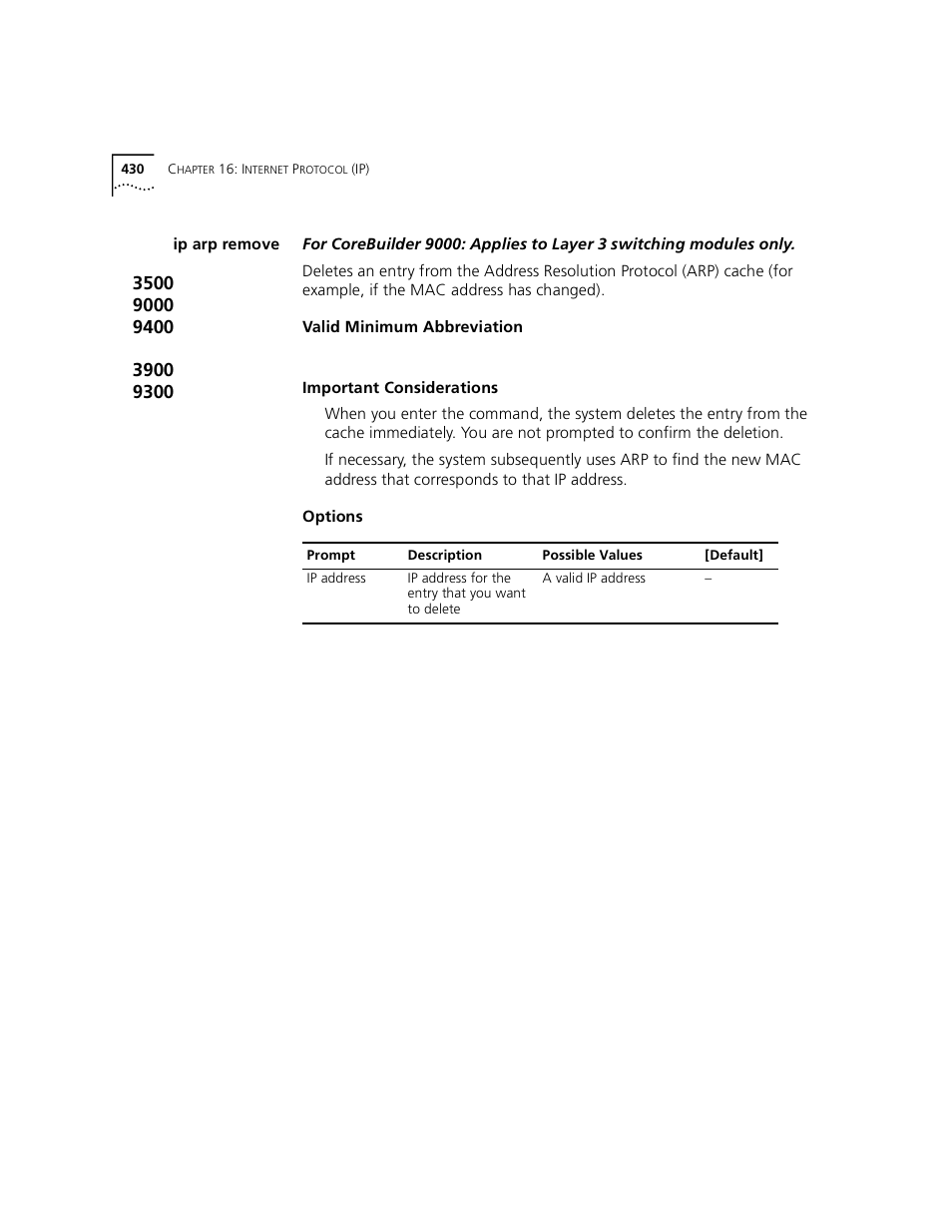 Ip arp remove | 3Com 3500 User Manual | Page 430 / 784