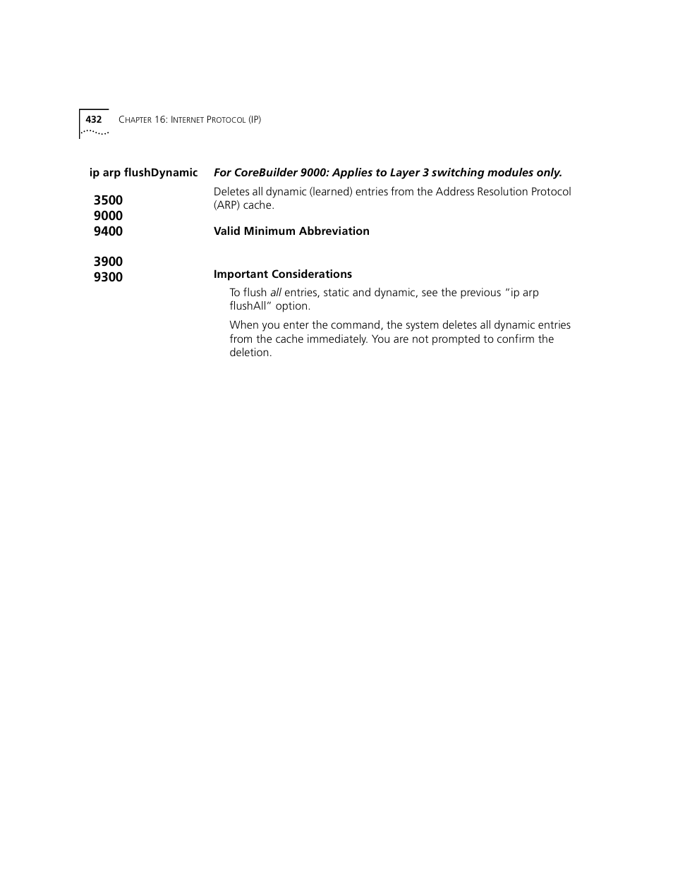 Ip arp flushdynamic | 3Com 3500 User Manual | Page 432 / 784