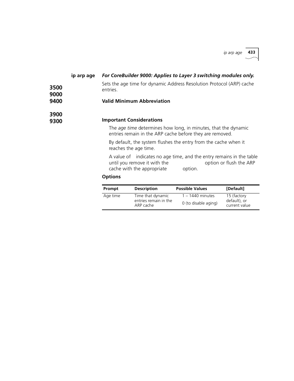Ip arp age | 3Com 3500 User Manual | Page 433 / 784