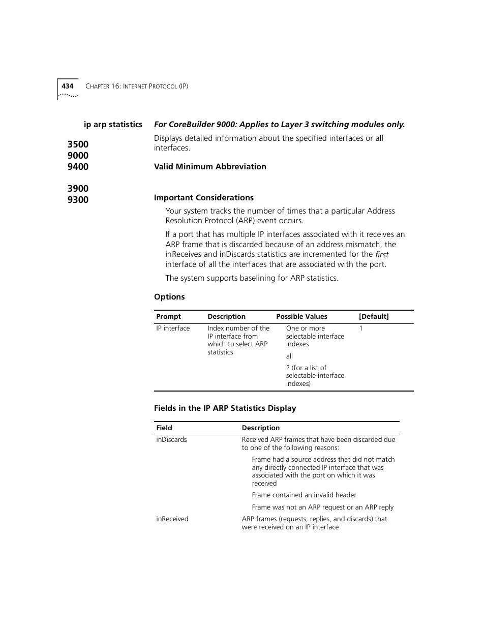 Ip arp statistics | 3Com 3500 User Manual | Page 434 / 784