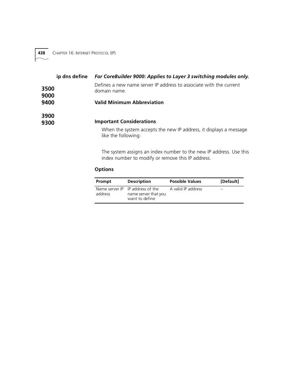 Ip dns define | 3Com 3500 User Manual | Page 438 / 784