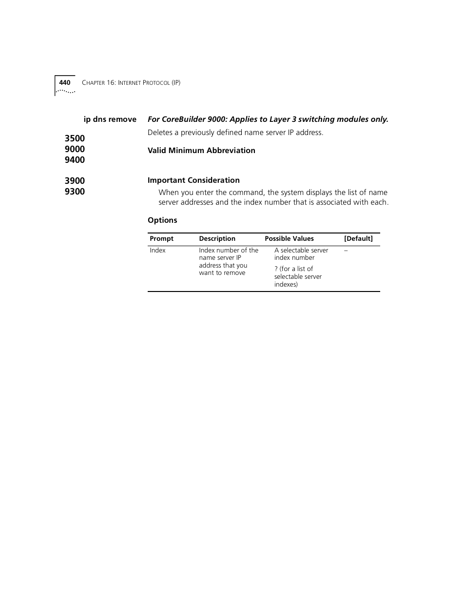 Ip dns remove | 3Com 3500 User Manual | Page 440 / 784