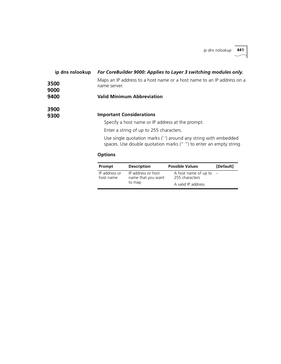 Ip dns nslookup | 3Com 3500 User Manual | Page 441 / 784