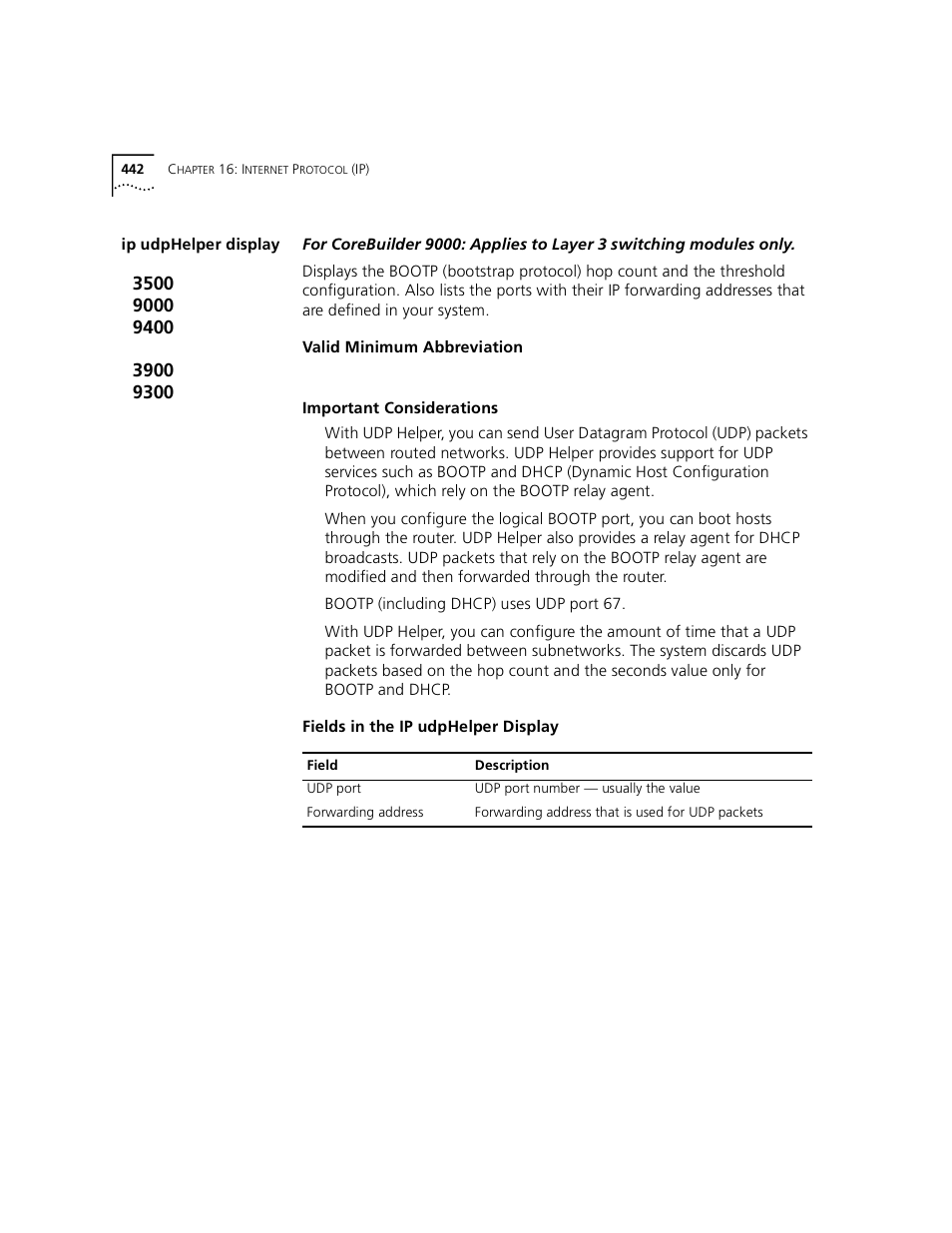 Ip udphelper display | 3Com 3500 User Manual | Page 442 / 784