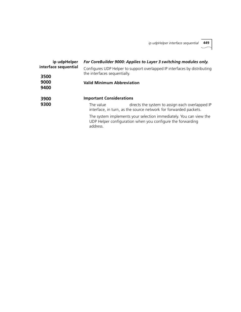 Ip udphelper interface sequential | 3Com 3500 User Manual | Page 449 / 784